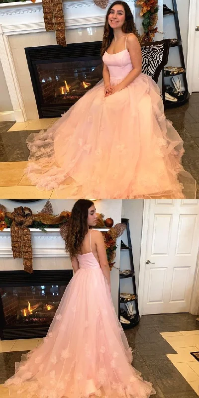 Women's Elegant Apparel Spaghetti Straps Pink Ball Gown prom dress  cg8926