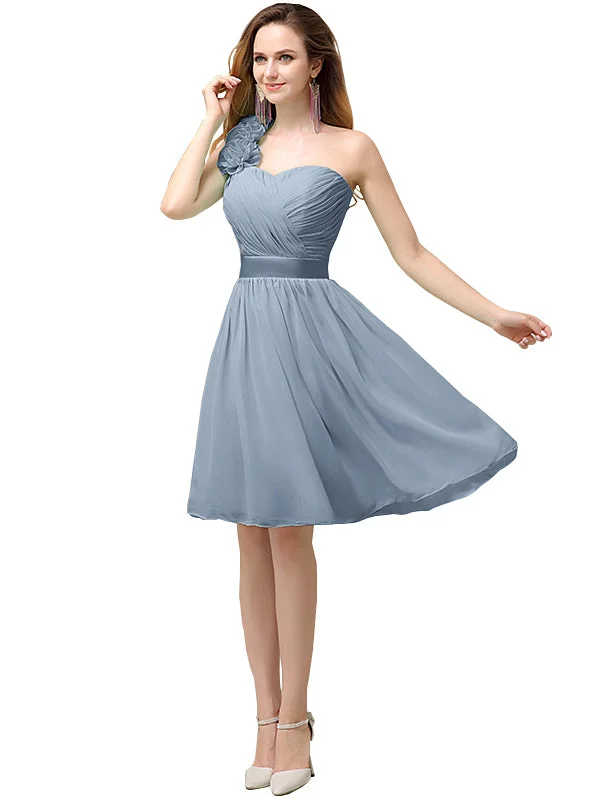 Comfortable Outfit For Women Mother's Day Special A-line Chiffon One Shoulder Knee-Length Short Bridesmaid Dresses