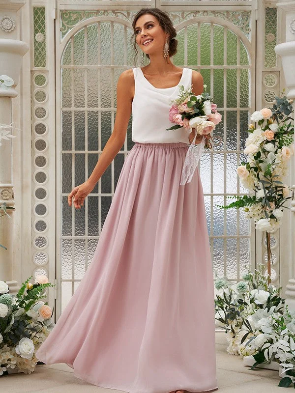 Modern Women's Clothes Coastal Beach - Inspired Style A-Line/Princess Chiffon Ruffles Scoop Sleeveless Floor-Length Two Piece Bridesmaid Dresses