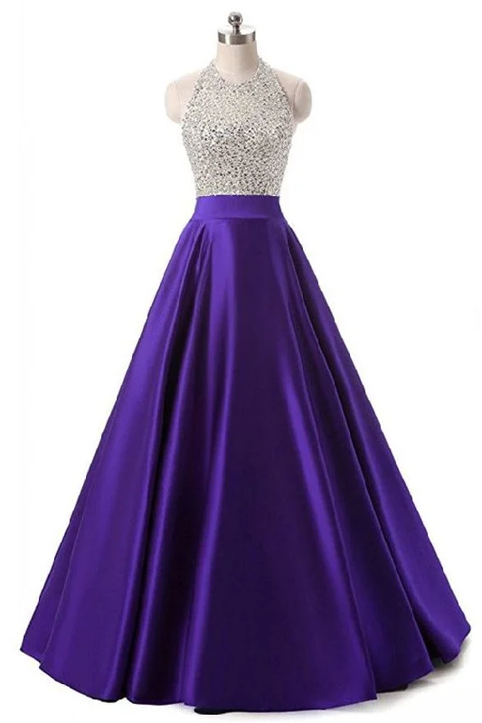 Elegant Women's Evening Garments Fashion-Forward Style High Quality Purple Satin Beaded Long Prom Dresses Evening Gowns  cg7553