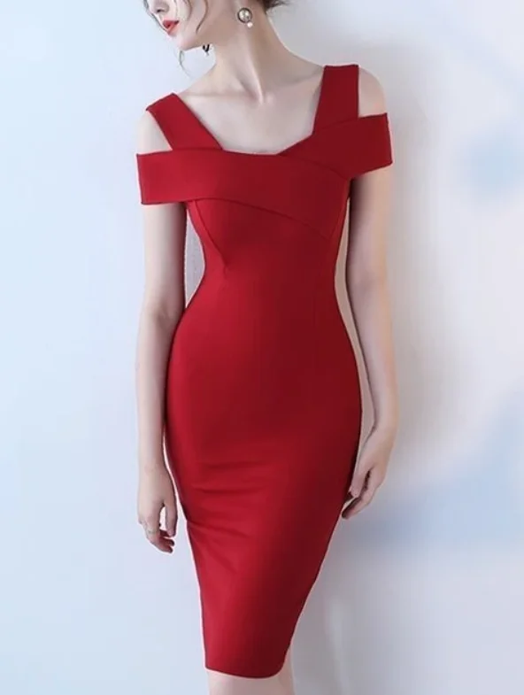 Casual Chic Clothing For Women Beat the Heat in Tropical Styles Sexy Red Satin Sheath Dress, Red Evening Dress Homecoming Dress   cg10713