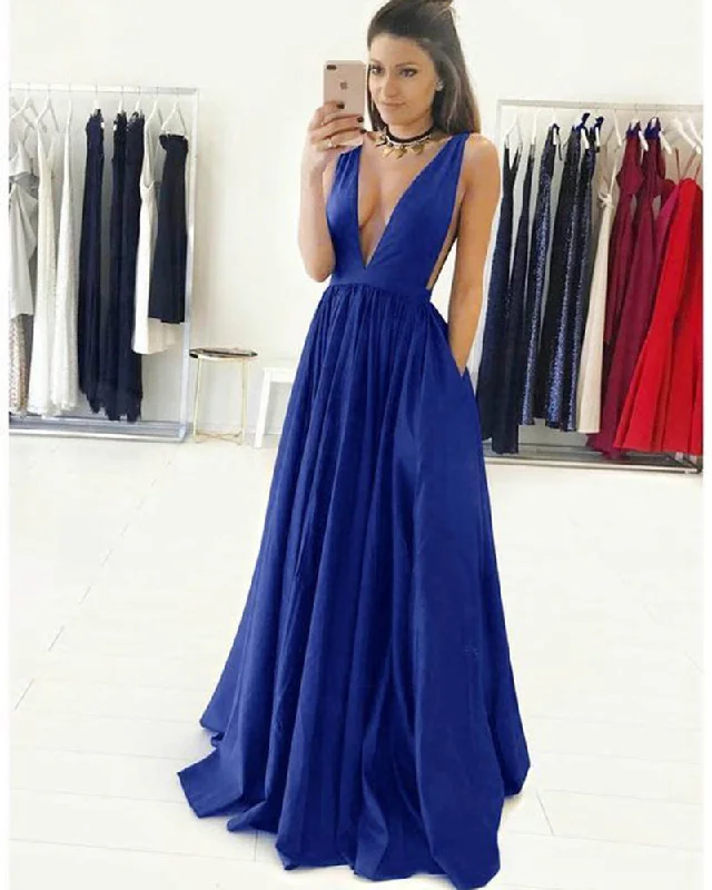 Women's Casual Outfit Fashion-Forward Style Deep V Neck Long Royal Blue Party Long prom Dresses Women Evening Gown PL5560