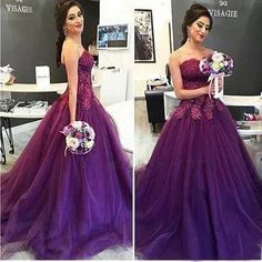 Women's Office Clothing 2020 Purple A Line Strapless Prom Gowns with Lace Appliques Cheap Evening Dresses Fashion Custom Made Formal Gowns  cg7062