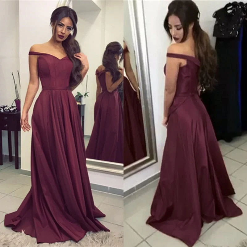 Women's Seasonal Clothing Tropical Island - Inspired Attire LP5501 Off the shoulder Burgundy Long Prom Dresses Taffeta Formal Gown 2018