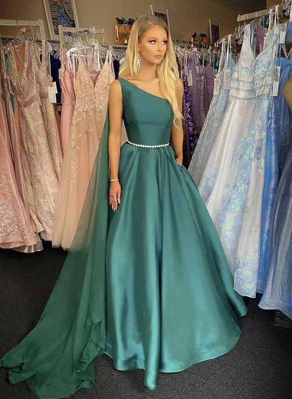 Women's Clothing For Holiday Travel End - of - Month Blowout Green satin one shoulder prom dress evening dress   cg11774