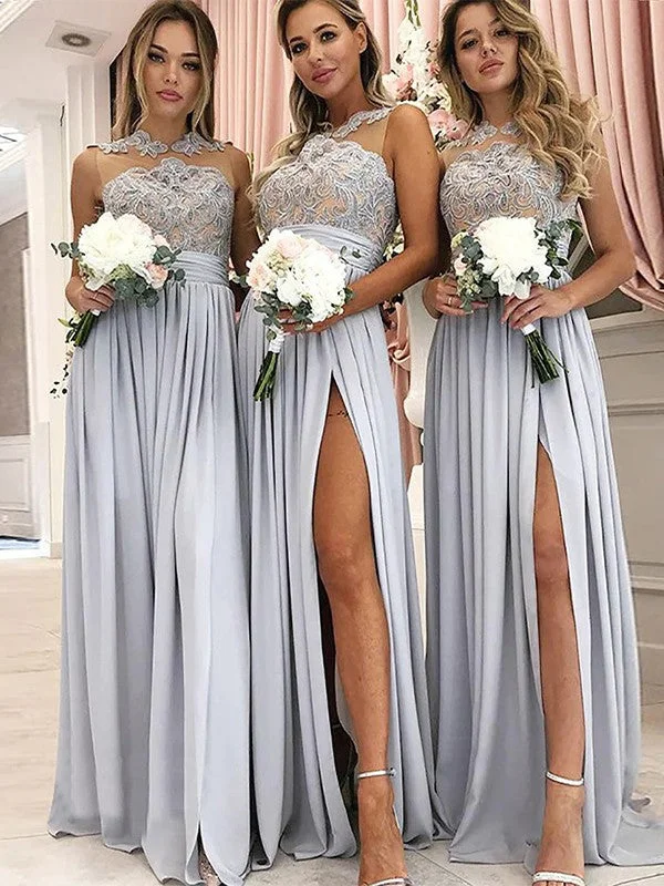 Women's Comfortable Apparel Coastal Beach - Inspired Style A-Line/Princess Silk like Satin Ruched Scoop Sleeveless Floor-Length Bridesmaid Dresses