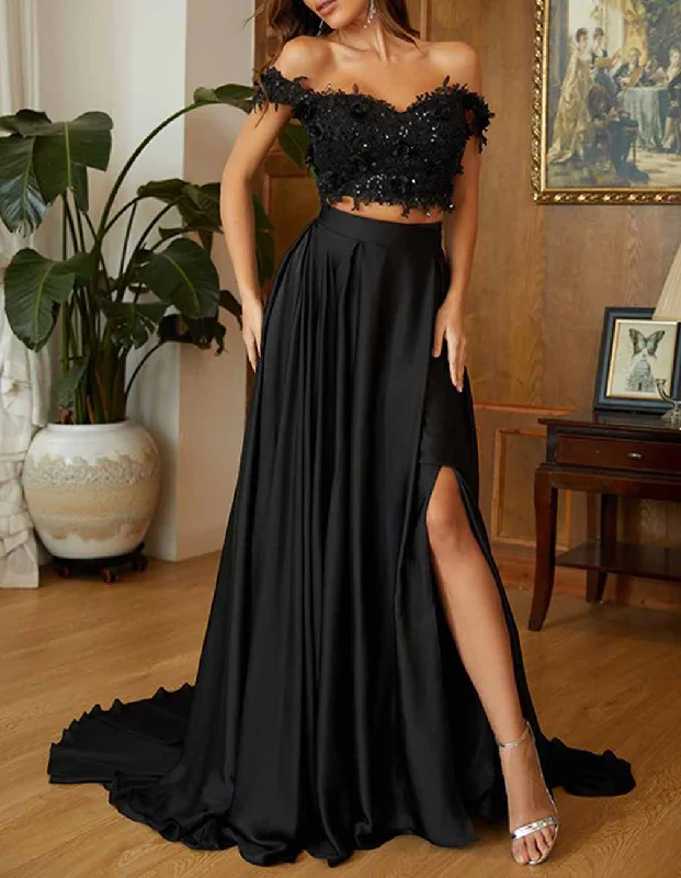 Charming Women's Garments Soft Textures Women A-Line Appliques Prom Dresses Long Slit Evening Gowns Formal Party Dress YPD577