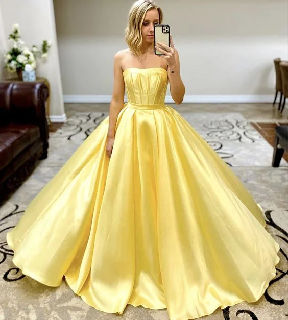 Women's Resort Garments Subtle Sophistication Yellow satin long prom dress yellow evening dress cg7939