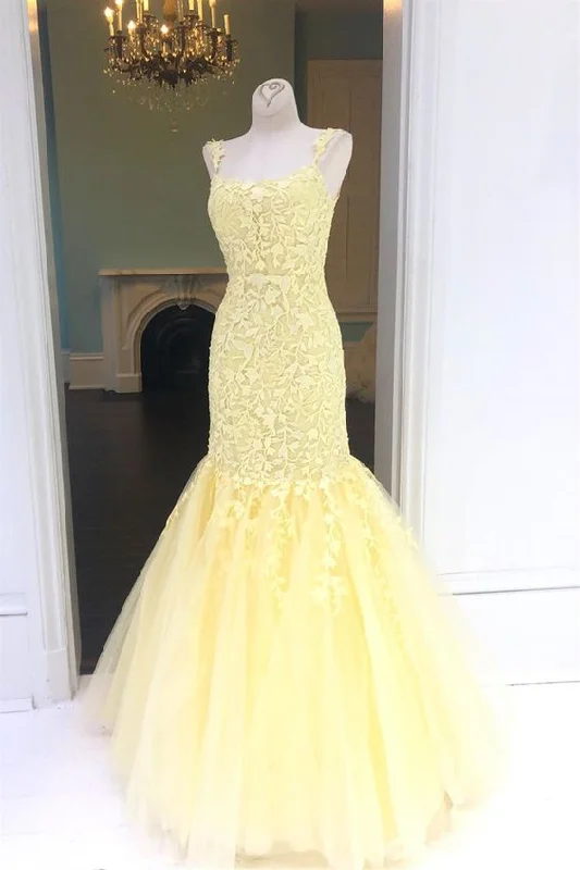 High-Fashion Women's Clothing elegant yellow prom dresses, mermaid lace prom gowns, modest evening party gowns  cg7193