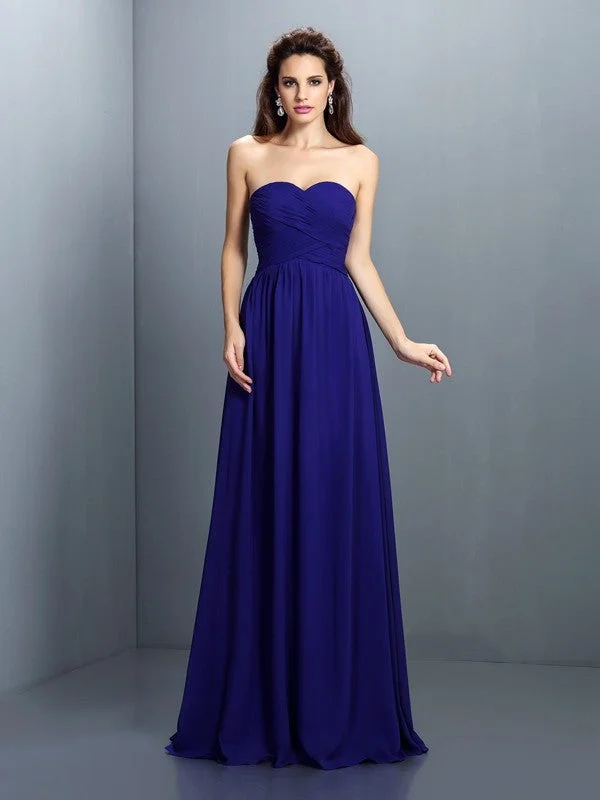 Stylish Clothes For Women Summer Splash Sale A-Line/Princess Sweetheart Pleats Sleeveless Long Chiffon Bridesmaid Dresses