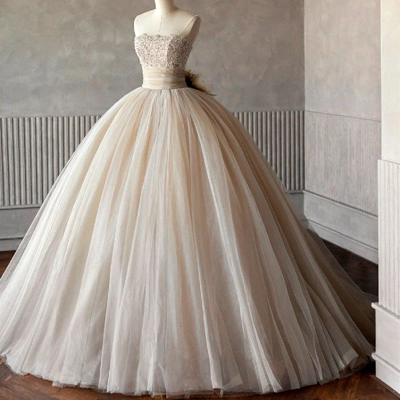 Women's Versatile Apparel Flash Deals Strapless Tulle Ball Gown Wedding Dress with Pearls