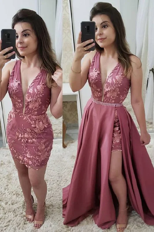 Stylish Women's Outfit Artful Design Pink Prom Dress,A-Line Prom Gown,Satin Prom Dress,Appliques Prom Gown   cg10100