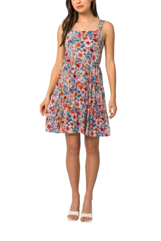 Women's High-Fashion Outfit Limited - Stock Floral Square Neck Mini Dress In Blue Floral