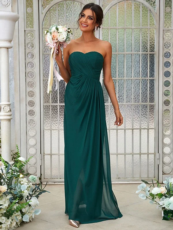 Women's Relaxed Outfit Effortless Comfort A-Line/Princess Chiffon Ruffles Sweetheart Sleeveless Floor-Length Bridesmaid Dresses