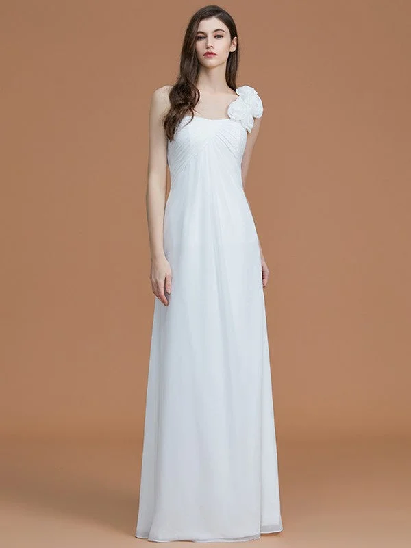 Women's Clothes For Work Update with Cottagecore Styles A-Line/Princess One-Shoulder Sleeveless Floor-Length Hand-Made Flower Chiffon Bridesmaid Dresses