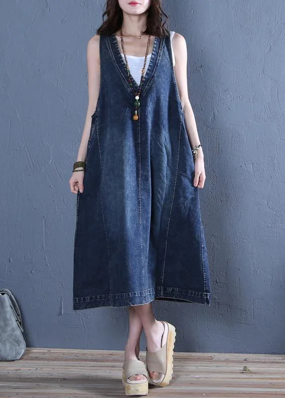 Luxury Women's Clothes Subtle Sophistication Chic v neck sleeveless cotton Fashion Ideas denim blue cotton robes Dresses