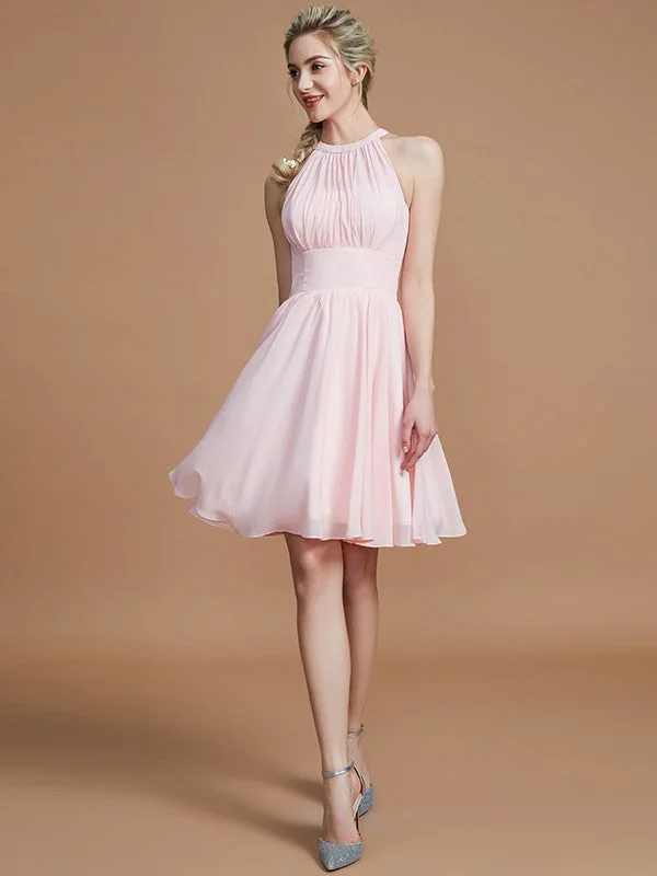 Women's Seasonal Wardrobe Clothing Mid - Season Sale A-Line/Princess Chiffon Knee-Length Sleeveless Scoop Bridesmaid Dresses