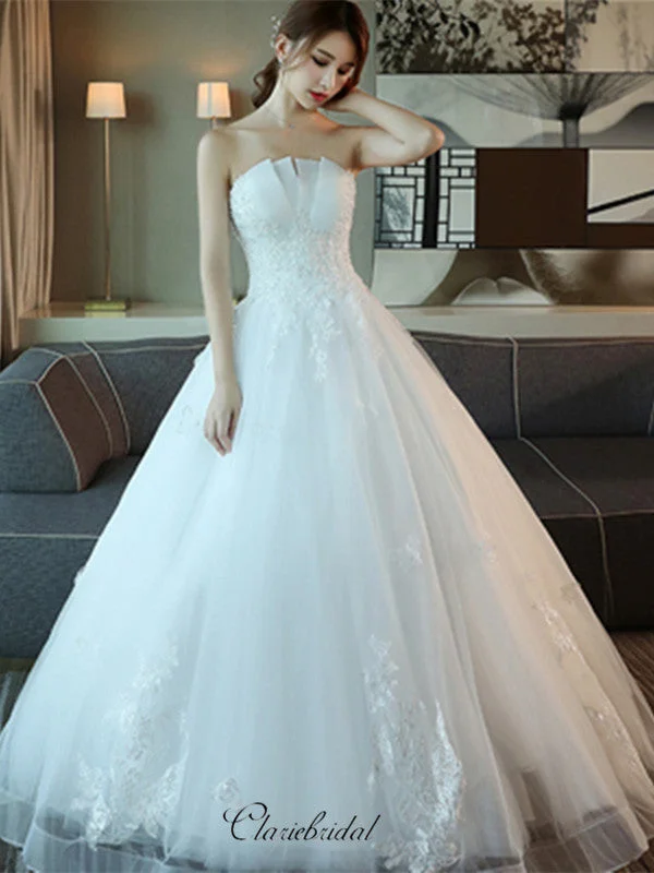 Women's Evening Clothing Chic Urban Fashion Look Sweetheart Strapless A-line Wedding Dresses, Beaded Lace Fancy Wedding Dresses