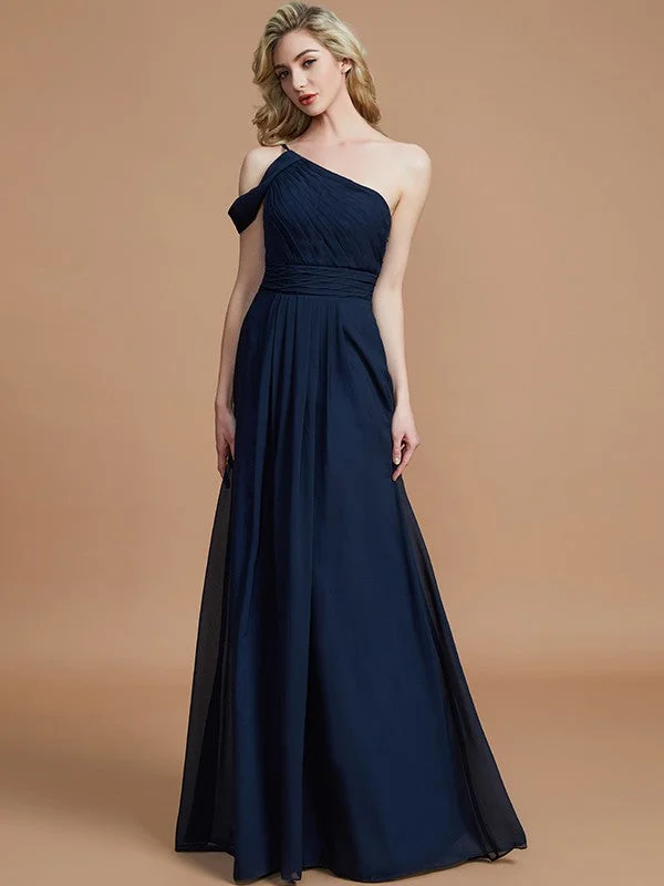 Women's Office Clothing Weekend Special A-Line/Princess One-Shoulder Floor-Length Chiffon Sleeveless Bridesmaid Dresses