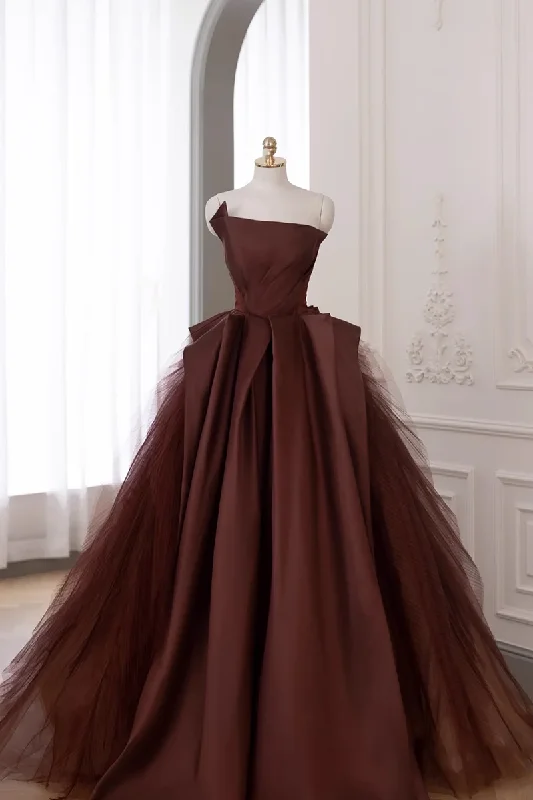 Fashion-Forward Women's Clothing Refined Simplicity Ball Gown Strapless Floor Length Brown Long Prom Dresses B007