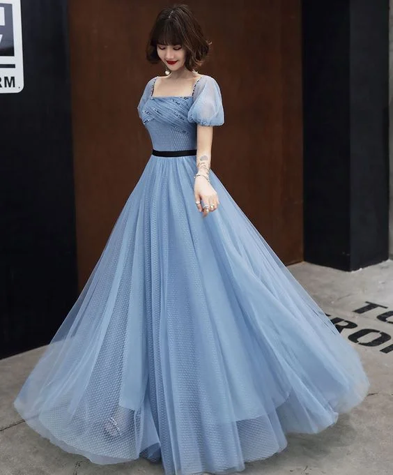 Women's Holiday Clothing Luxury Comfort Elegant Blue Tulle Long Ball Gown prom Dress Evening Dress    cg21894