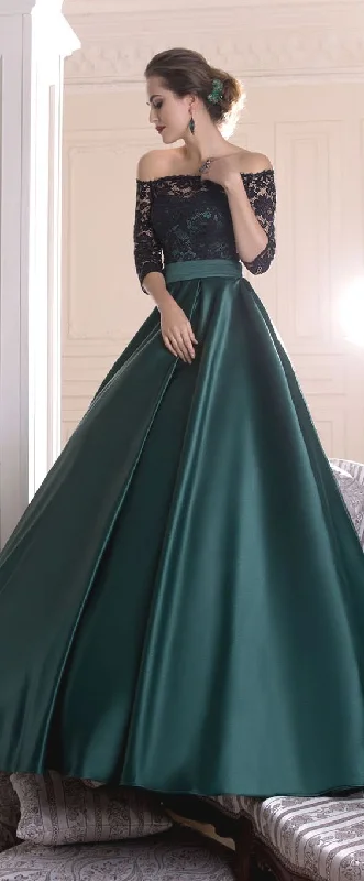 Women's Casual Clothing For Lounging Mid - Week Surprise Graceful Lace & Satin Off-the-shoulder Neckline A-line Evening prom Dresses With Pleats   cg11100