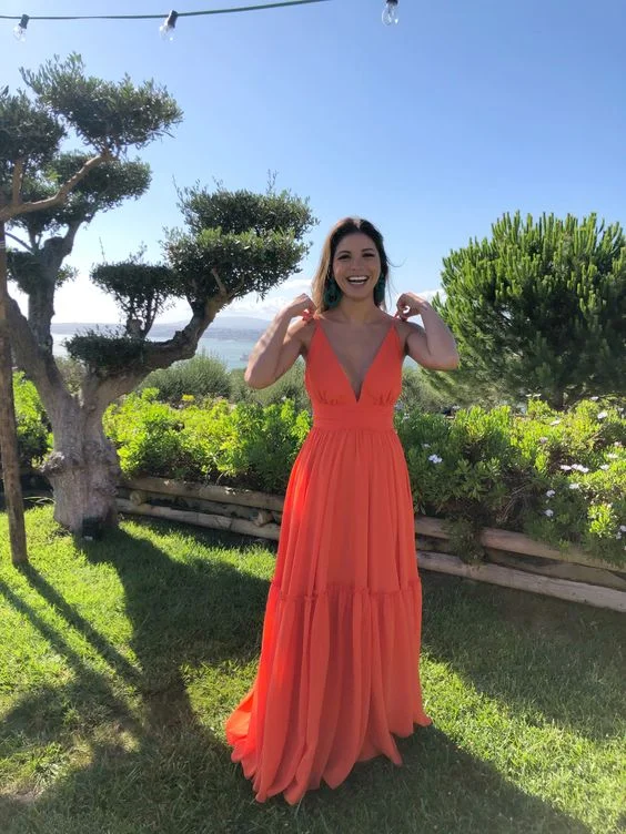 Sustainable Women's Clothes Long orange dress prom gown cg7882