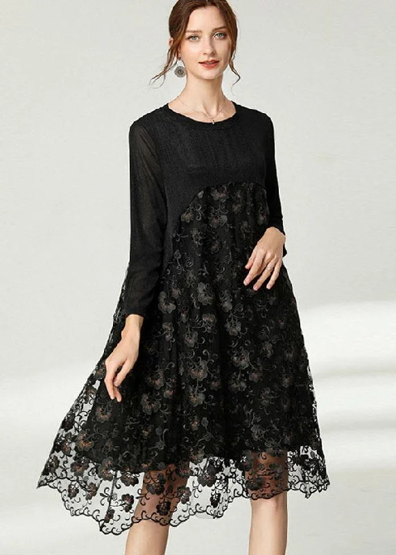 Stylish Women's Outerwear Apparel Save on Inspired Styles Beautiful Black Lace Patchwork Fall Dress Long Sleeve