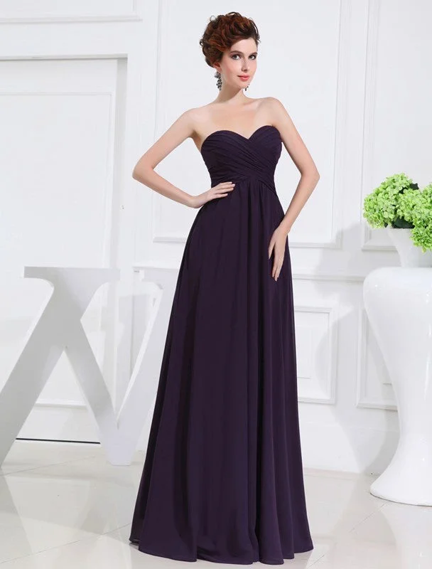 Women's Trendy Clothing Nordic Minimalist Home Look A-Line/Princess Sweetheart Sleeveless Chiffon Pleats Long Bridesmaid Dresses