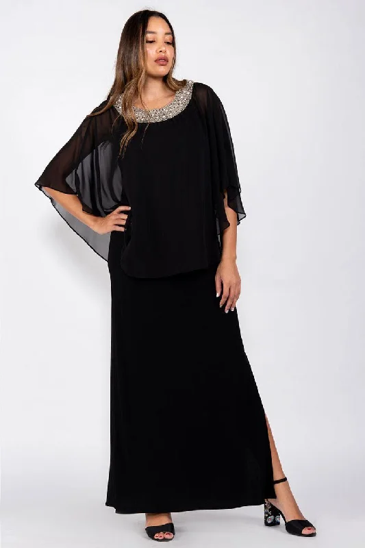 Women's Clothes Mid - Week Surprise R&M Richards 2328 Long Formal Chiffon Cape Dress Black Sale