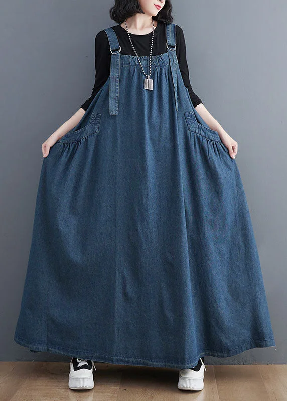 Formal Clothing For Women Limited - Time Bundle Plus Size Blue Pockets Patchwork Denim Spaghetti Strap Dress Sleeveless