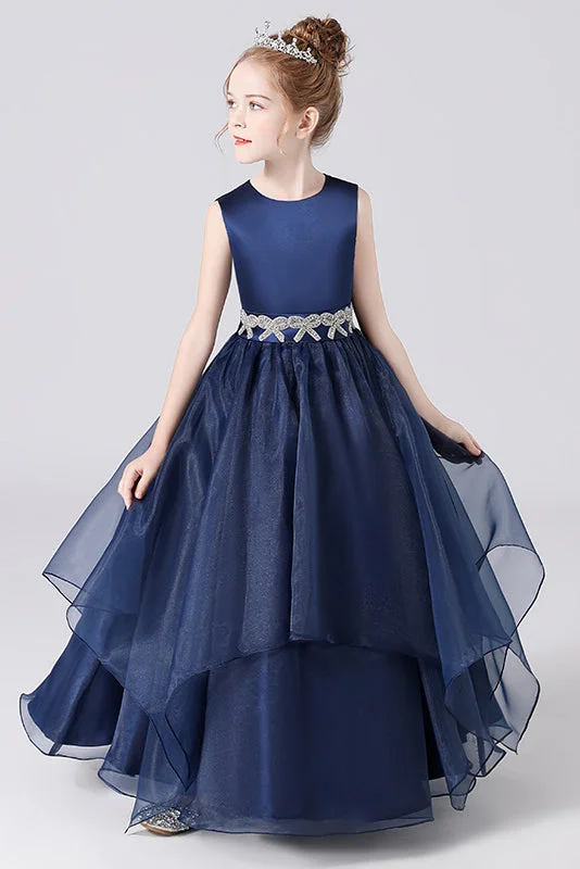 Formal Attire For Women Tropical Island - Inspired Attire Navy Blue Stain Sleeveless Floor Length Flower Girl Dresses