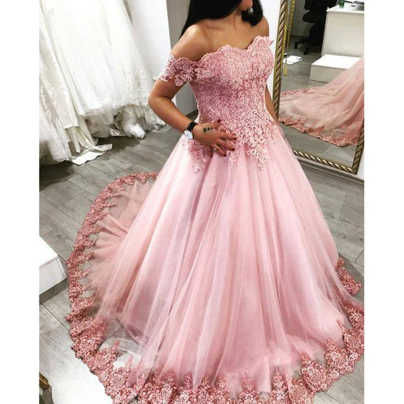 Timeless Women's Garments Refined Simplicity Pink Ball Gown Lace Prom Dresses Vestido De Festa 2018 Evening Formal Gown