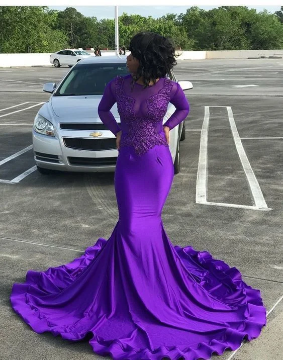 Vintage Clothing For Women Tropical Island - Inspired Attire Simple purple Mermaid Satin prom Dress    cg12791