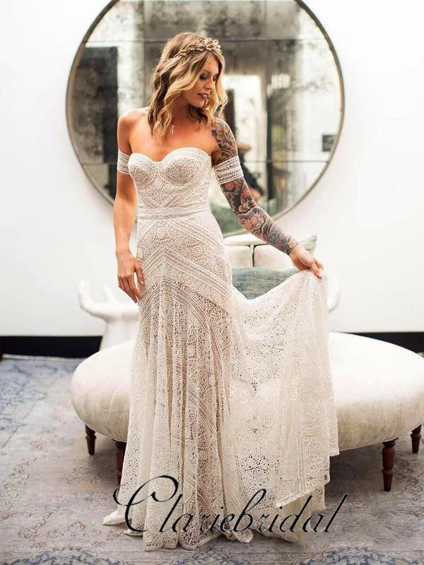 Sustainable Women's Clothing Celebrate with Big Savings Ivory Lace Mermaid Country Wedding Dresses, Long Wedding Dresses, Bridal Gown