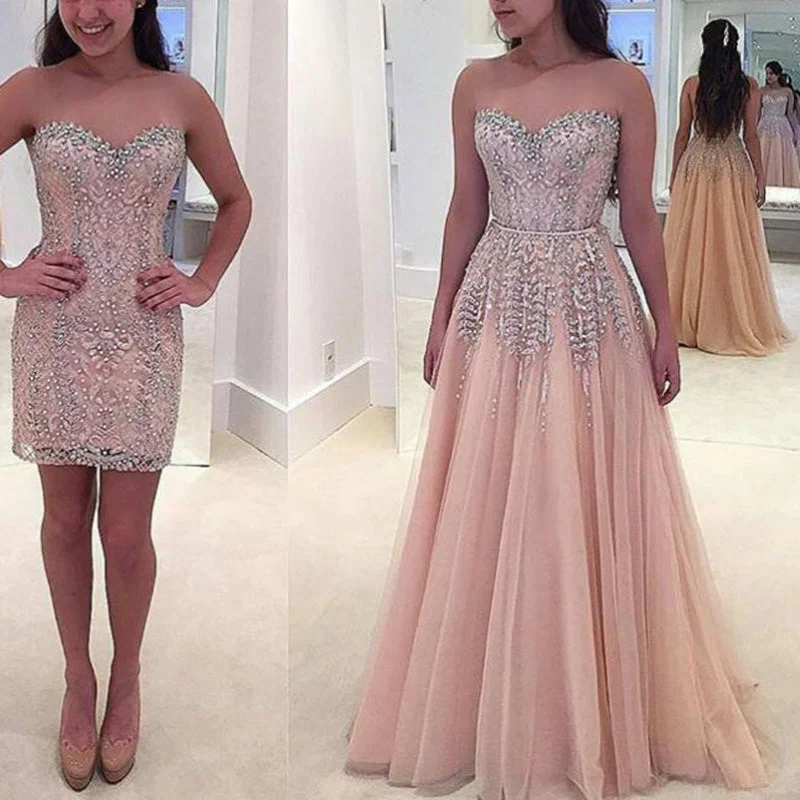 Women's Active Clothing Feminine Soft - Hued Look LP3362 Sweetheart Beading Two Pieces Prom Dress 2018 one Dress Two Style Attachable Train Formal Gown 2018