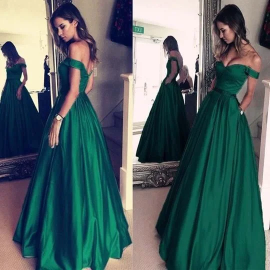 Women's Professional Attire Grab Romantic Date - Night Styles Now Green Off The Shoulder Prom Dress, Satin Prom Dress, Charming Prom Dress, Elegant Prom Dress cg488