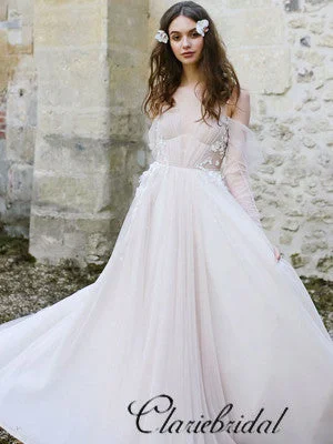 Casual Chic Women's Clothes Vintage Elegance Romantic Long A-line Long Sleeves Boho Wedding Dresses