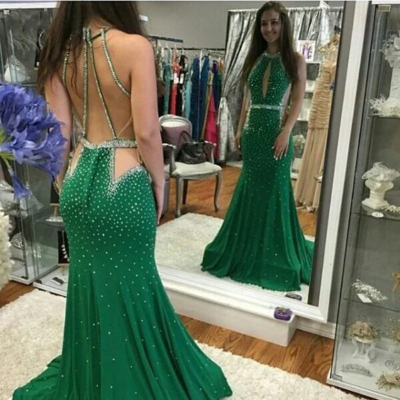 Women's Garments Long Mermaid Green Sleeveless Prom Gowns    cg10308