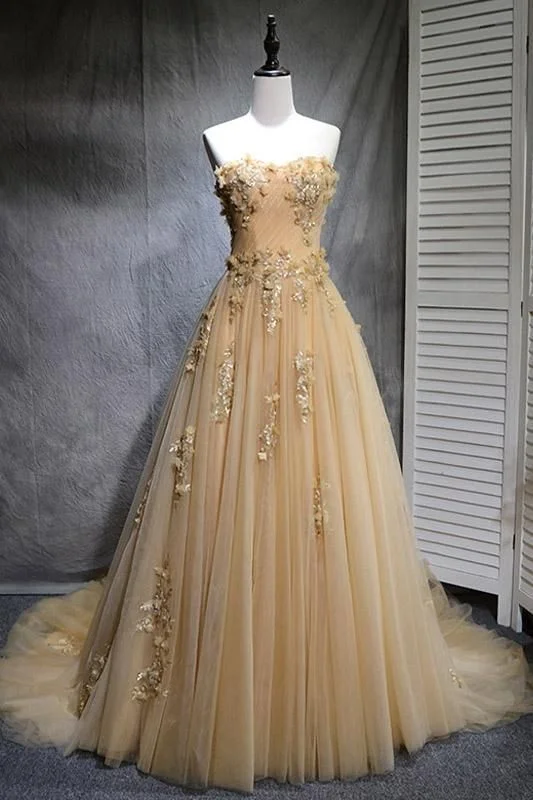 Women's Elegant Formal Outfit Beautiful Champagne Tulle Party Dress, Long Handmade Prom Gowns    cg10972