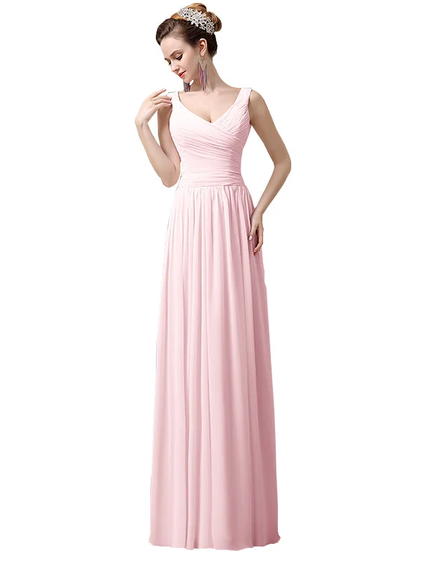 Women's Comfortable Clothes For Weekends Effortless Comfort Spaghetti Strap A-line Simple Chiffon Floor-Length Long Bridesmaid Dresses