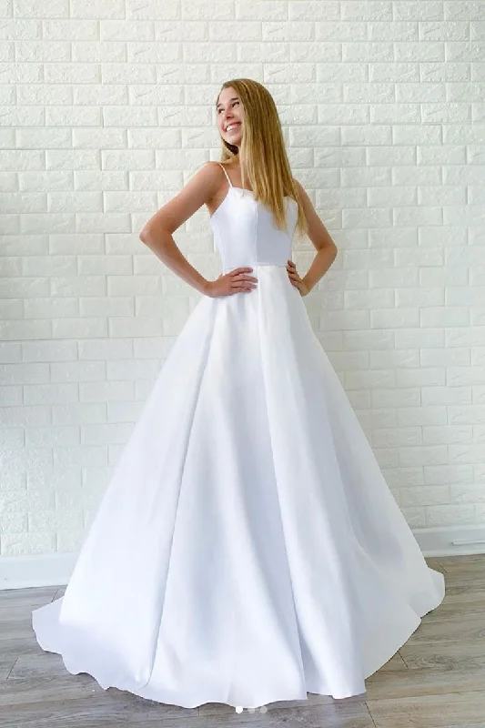 Women's Cozy Clothes Luxury Comfort White satin long prom dress, white long evening dress cg2036