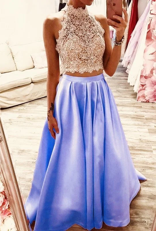 Women's Athletic Clothes Dreamy Aesthetic elegant lace crop prom dresses two piece satin ball gown lavender  cg14792