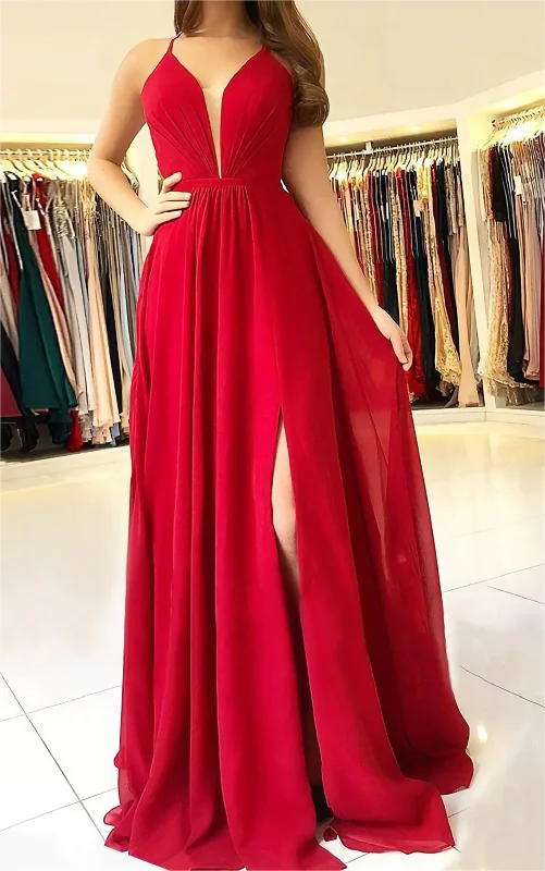 Fashionable Women's Casual Apparel End - of - Month Blowout Women Chiffon Prom Dresses Long V-Neck Evening Gowns Formal Party Dress YPD549