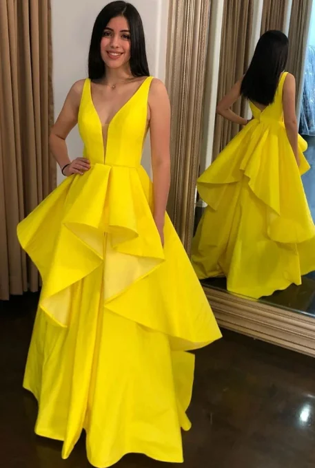 Formal Garments For Women Save on Inspired Styles SIMPLE YELLOW SATIN LONG PROM DRESS YELLOW EVENING DRESS  cg9580