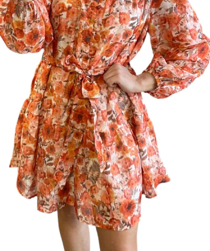 Women's High-Fashion Outfit Save on Classic Elegant Styles Floral Flounce Skirt Dress In Orange