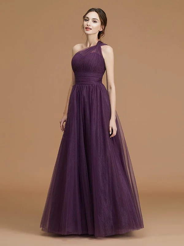 Charming Everyday Clothing For Women Great Deals on Ethnic Cultural Wear A-Line/Princess One-Shoulder Sleeveless Floor-Length Ruched Tulle Bridesmaid Dresses