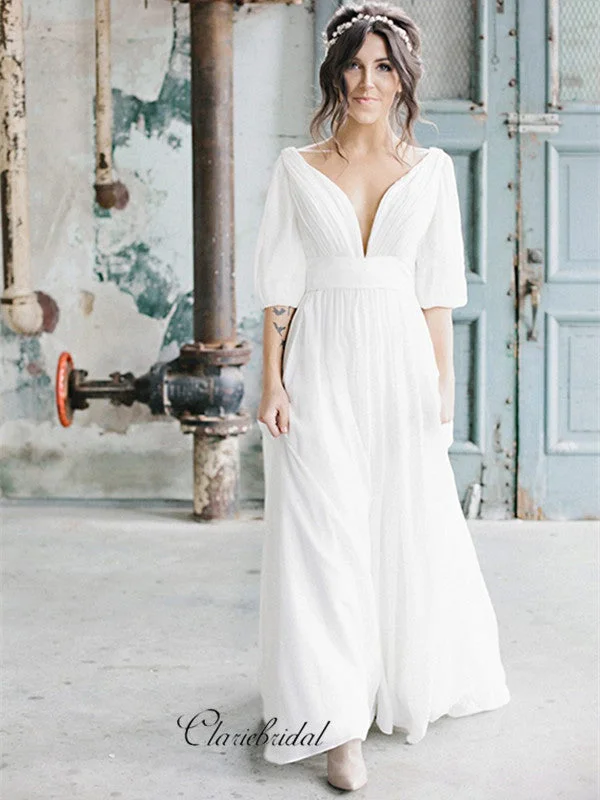 Affordable Women's Outfit Artful Design Newest Popular Unique Chiffon Wedding Dresses, V-neck Wedding Dresses