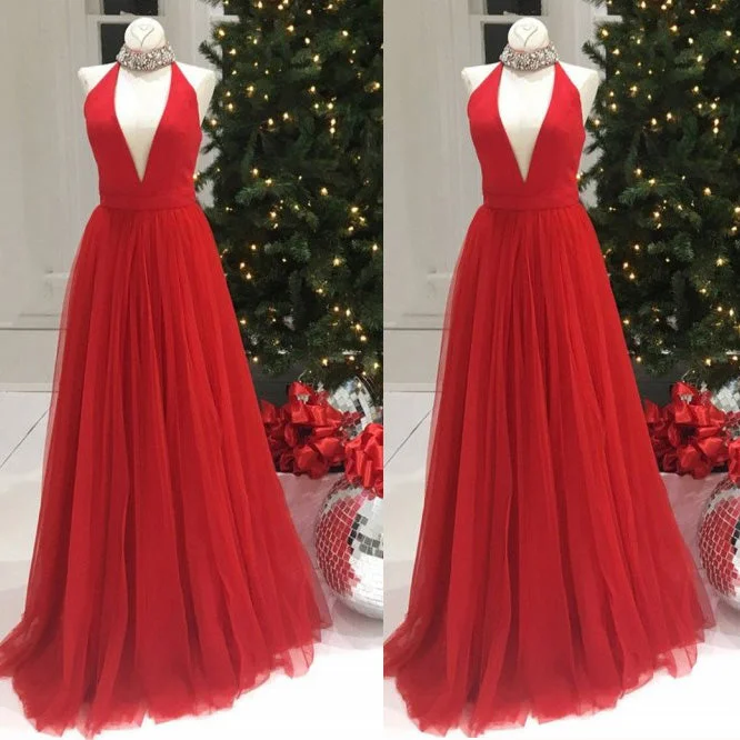 Women's Contemporary Clothing Buy More, Save More 2022 halter high Neck Red Long Party Gown Evening Prom Dresses