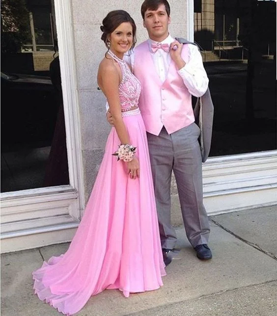 Charming Women's Garments Pink Prom Dress with Beading,Two Pieces Prom Dress,A Line Prom Dress,Long Formal Party Gown  cg9705